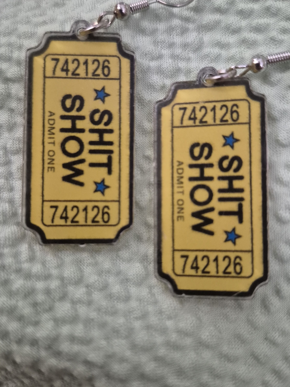New Yellow 'SHIT SHOW' Acrylic Dangle Ticket Earrings